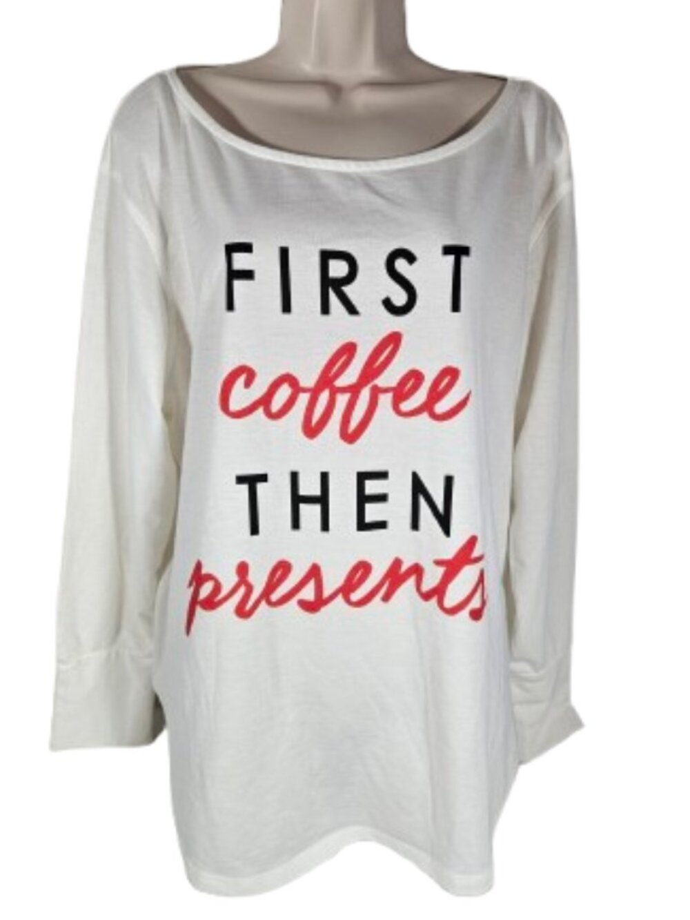 True Craft Christmas Shirt Top Women's Size 1X First Coffee Then Presents Junior